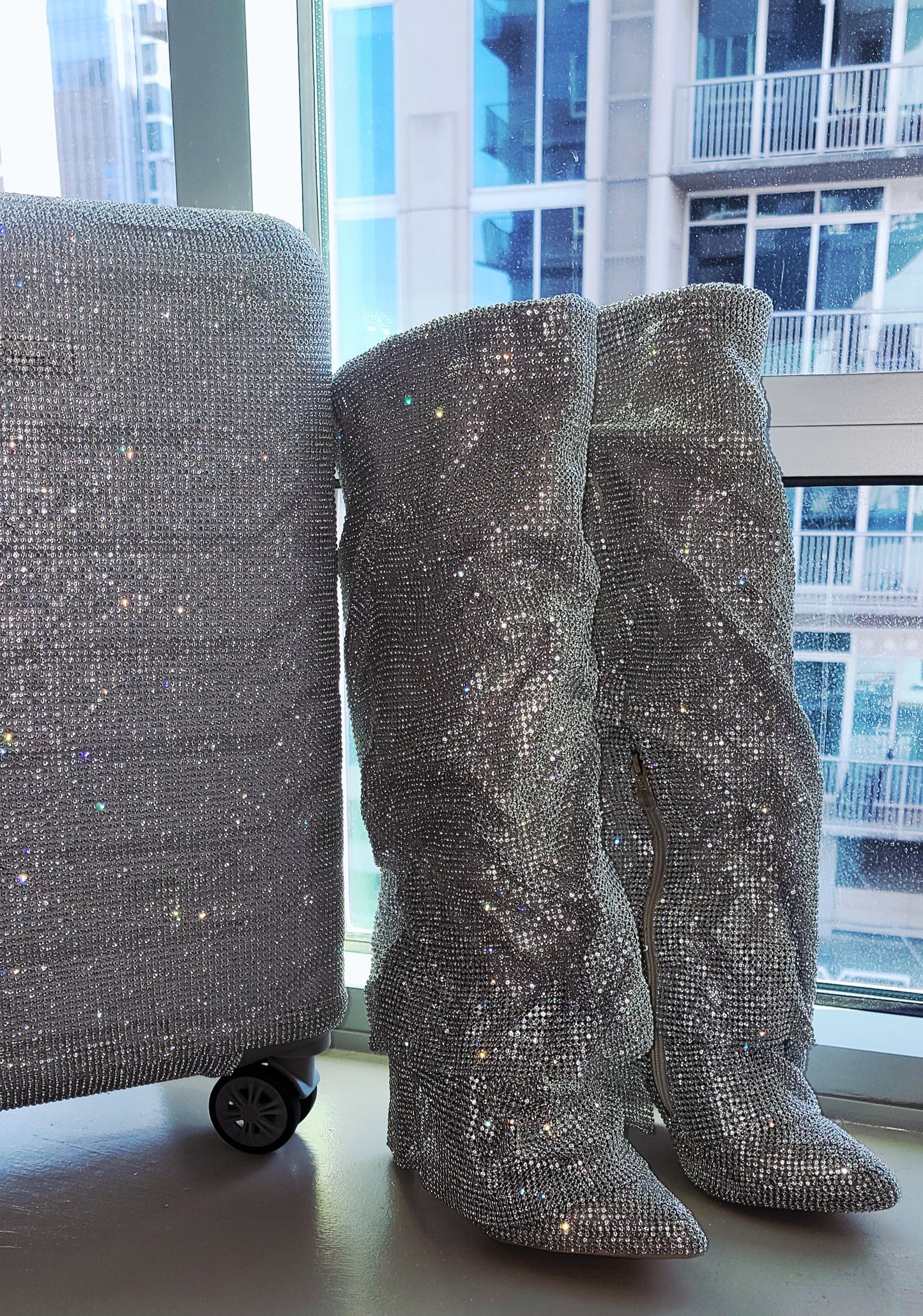 "NEW YORK HEIRESS" Custom Order Silver Rhinestone Crystal Diamante TSA size Approved Carry-on Luggage Case