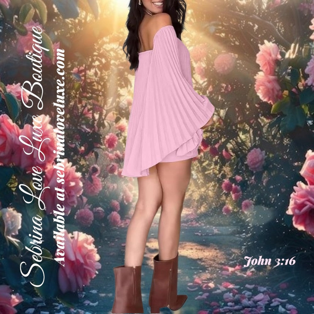 Sexy Pink Chiffon Pleated Trapeze 3pc Mini Dress Bandeau & Shorts Set