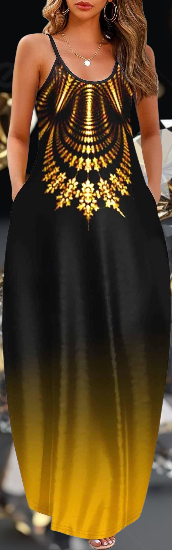 Exotic Black & GOLD Tribal Bodycon Maxi Dress