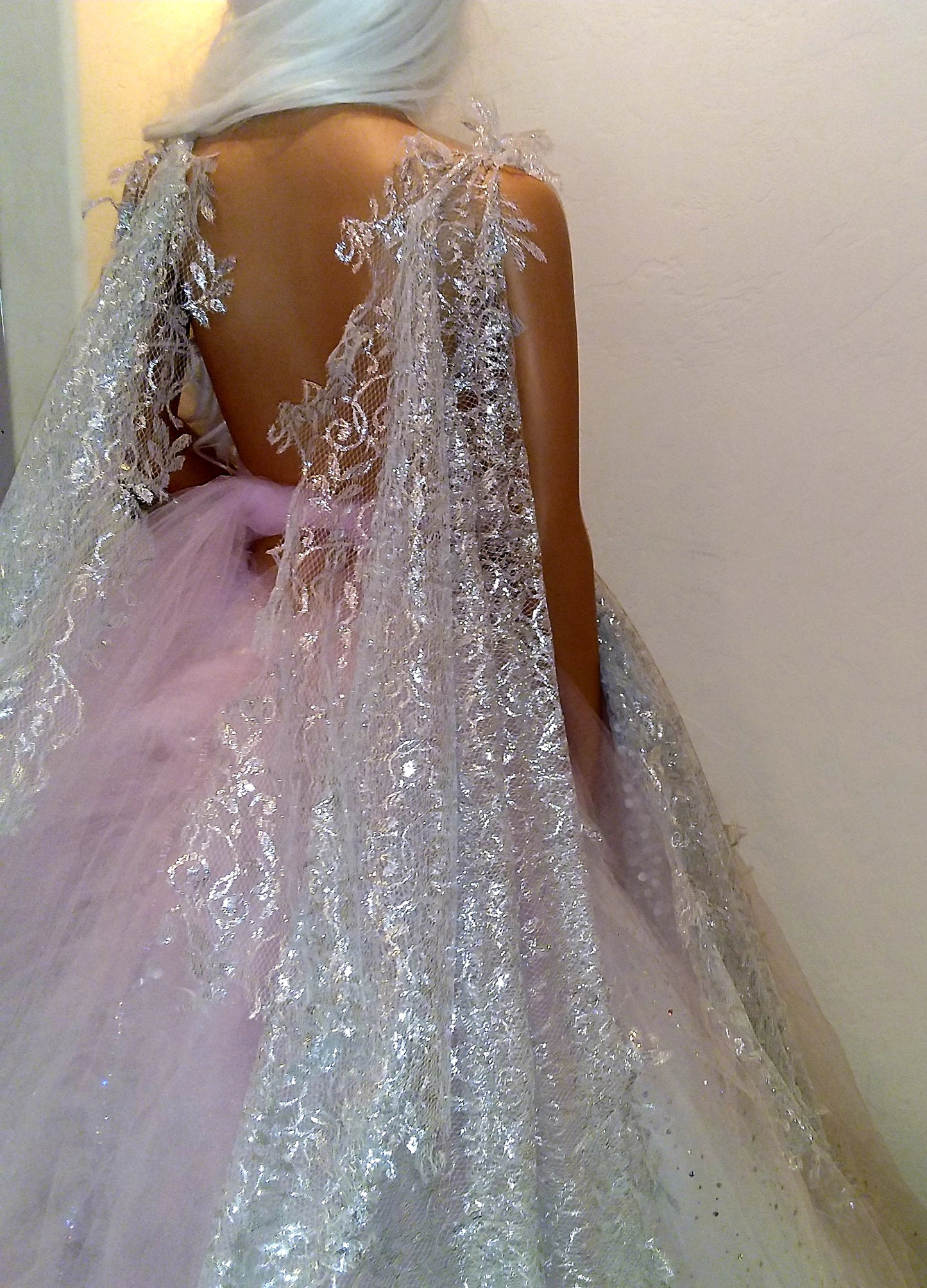 "TINSLEY" Silver, White & Pink Lace & Tulle Wedding Ballgown Set