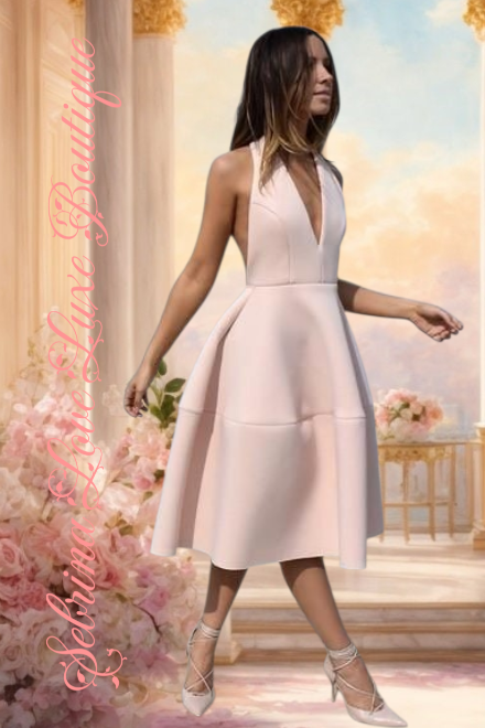 Romantic Blush Backless Tea Length Dress