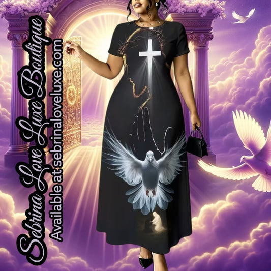 "CROSS & DOVE" Black & White & Red Inspirational Scripture Maxi Dress