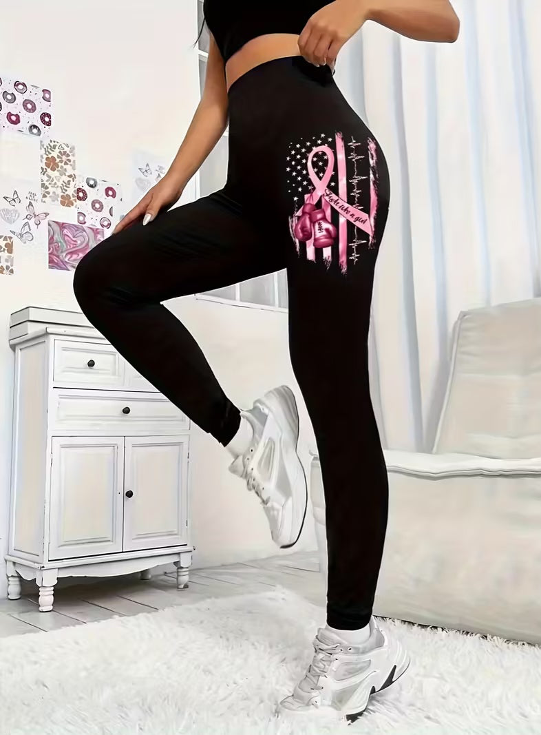 Black Breast Cancer Awareness Yoga Fitness Leggings