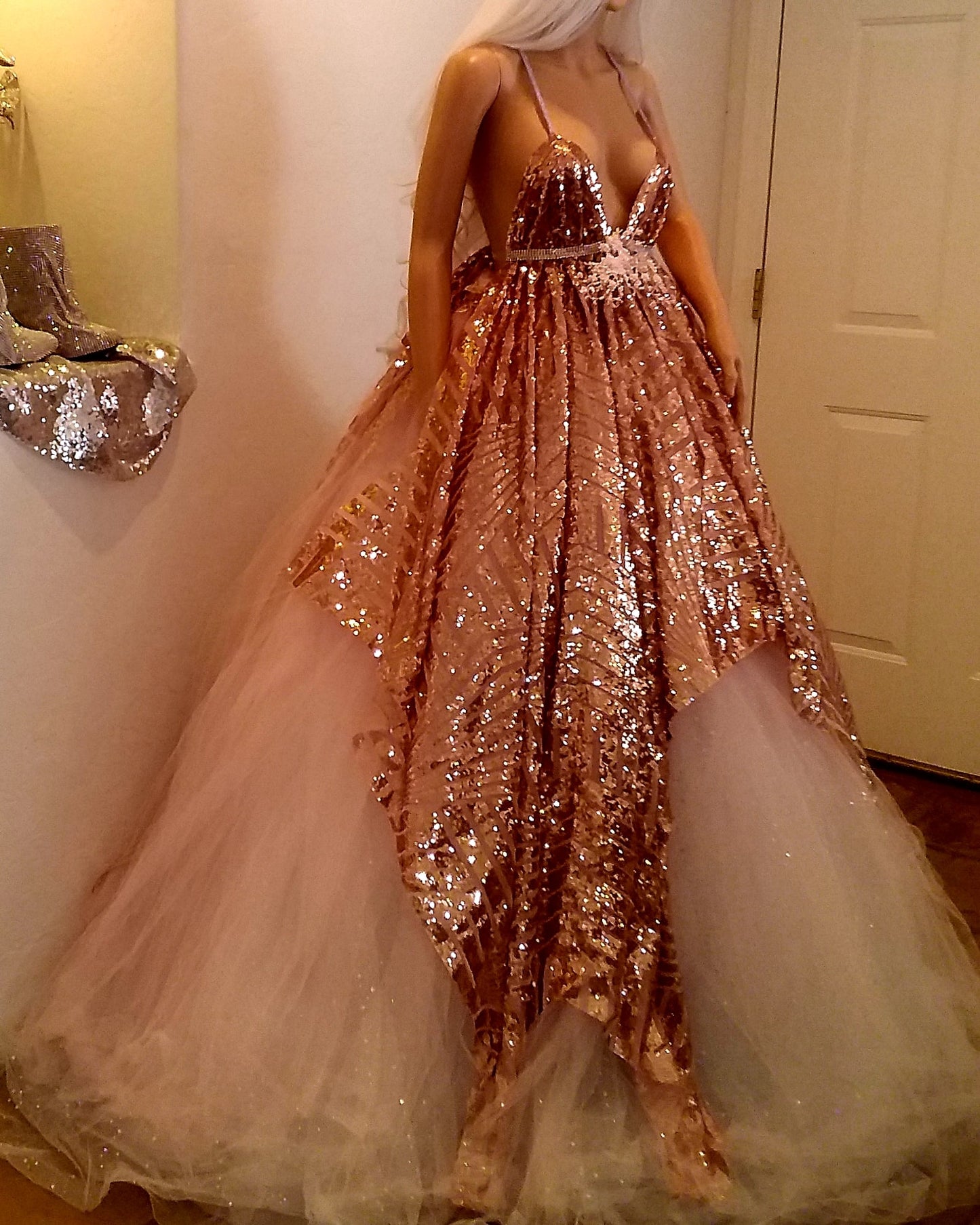 The "HELEN" Gatsby Inspired Art Deco Sequin Lace Crystal Tulle Wedding Ballgown Set