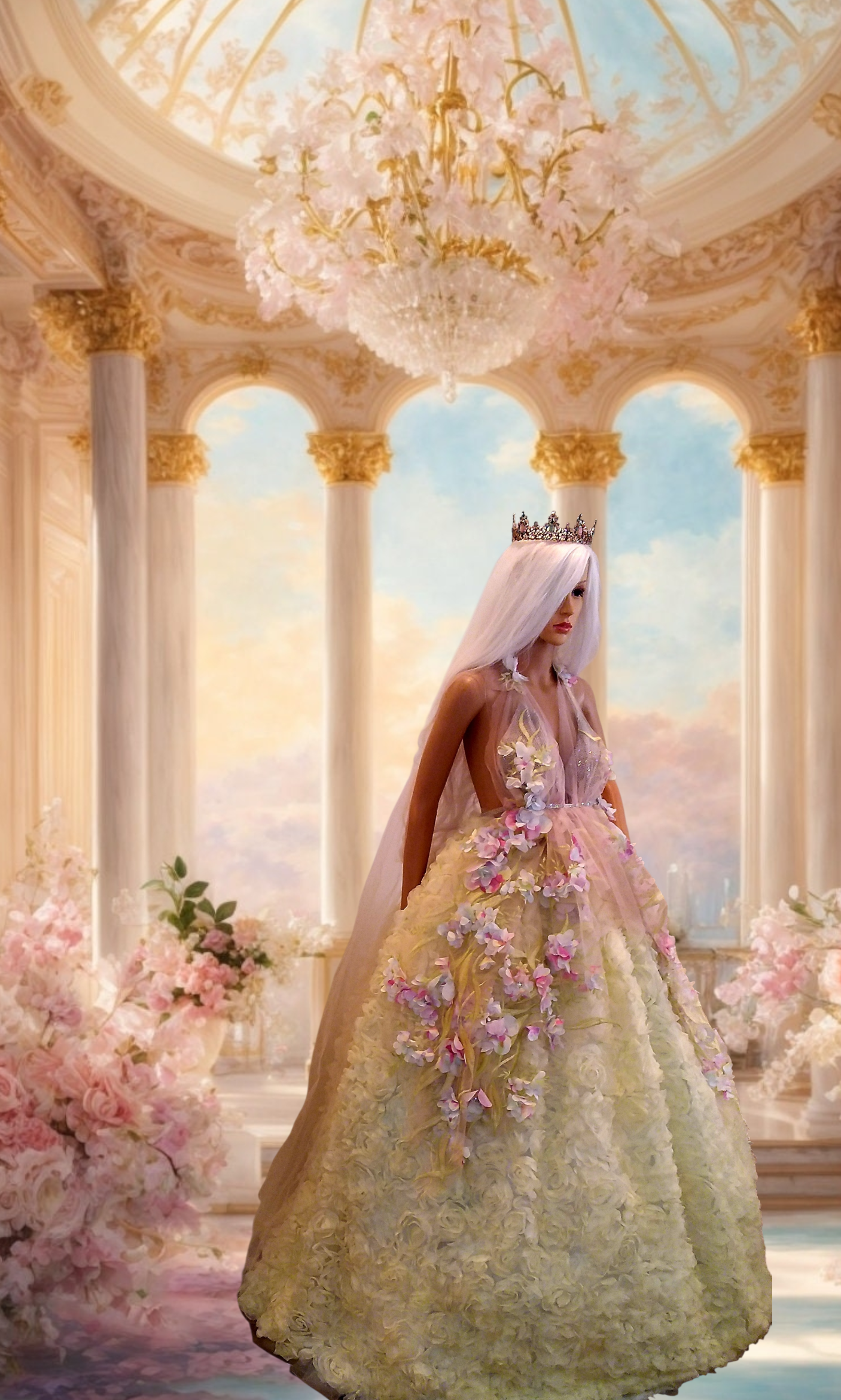 "HYACINTH" Pastel Watercolor 3D Floral Wedding Ballgown Set