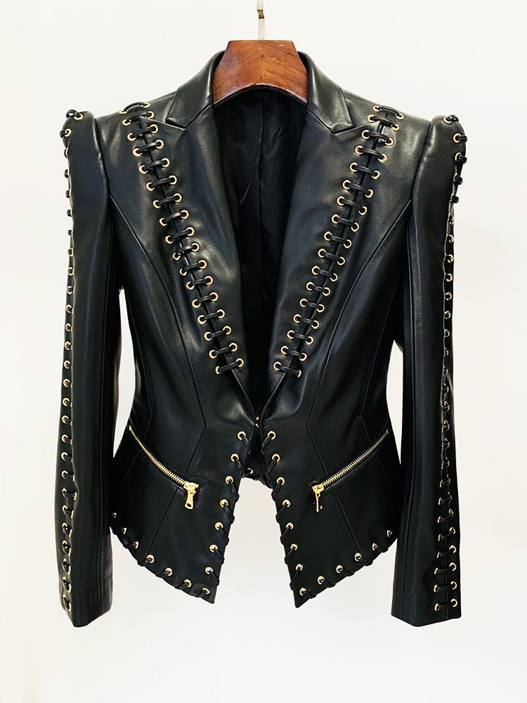 Edgy Black Corset Laced Rocker Biker Jacket