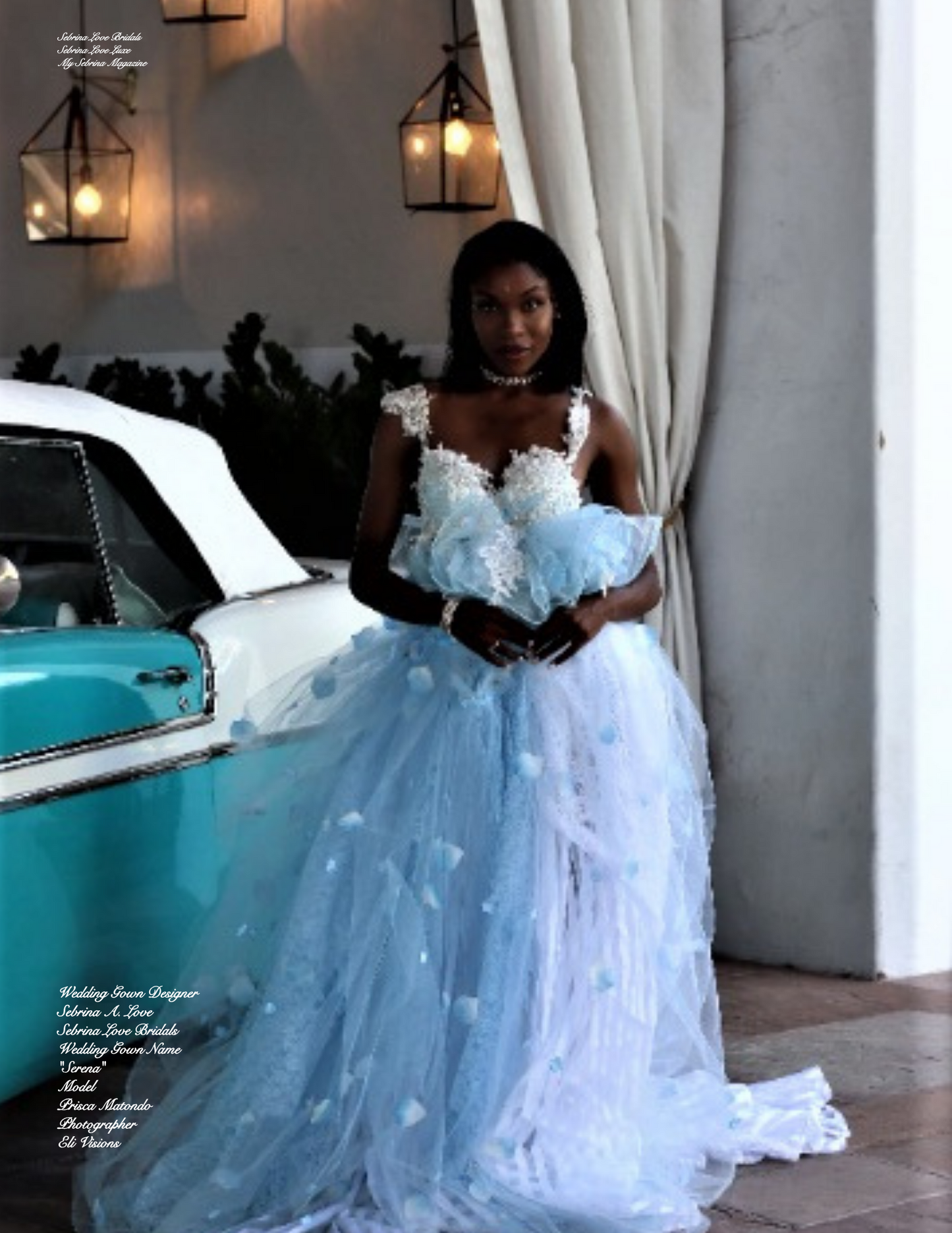 "SERENITY" Blue & White Lace, Organza & Tulle Wedding Ballgown Set