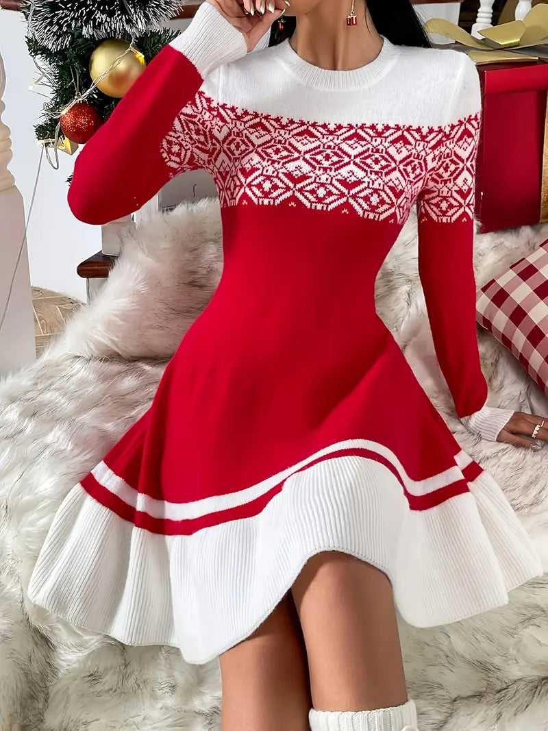 Festive Red & White Christmas Holiday Skater Mini Dress