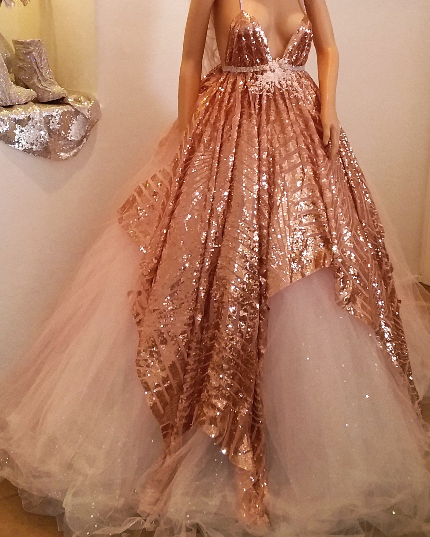 The "HELEN" Gatsby Inspired Art Deco Sequin Lace Crystal Tulle Wedding Ballgown Set