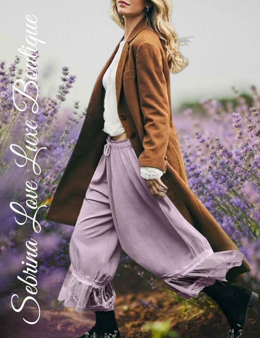 Romantic Victorian Inspired Lavender Boho Wide Leg Pantaloon Bloomer Harem Pants