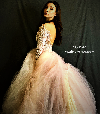 The "SA RAH" Ballerina Inspired Blush Pink & Ivory Lace Pearl Crystal Beaded Tulle Wedding Ballgown Set
