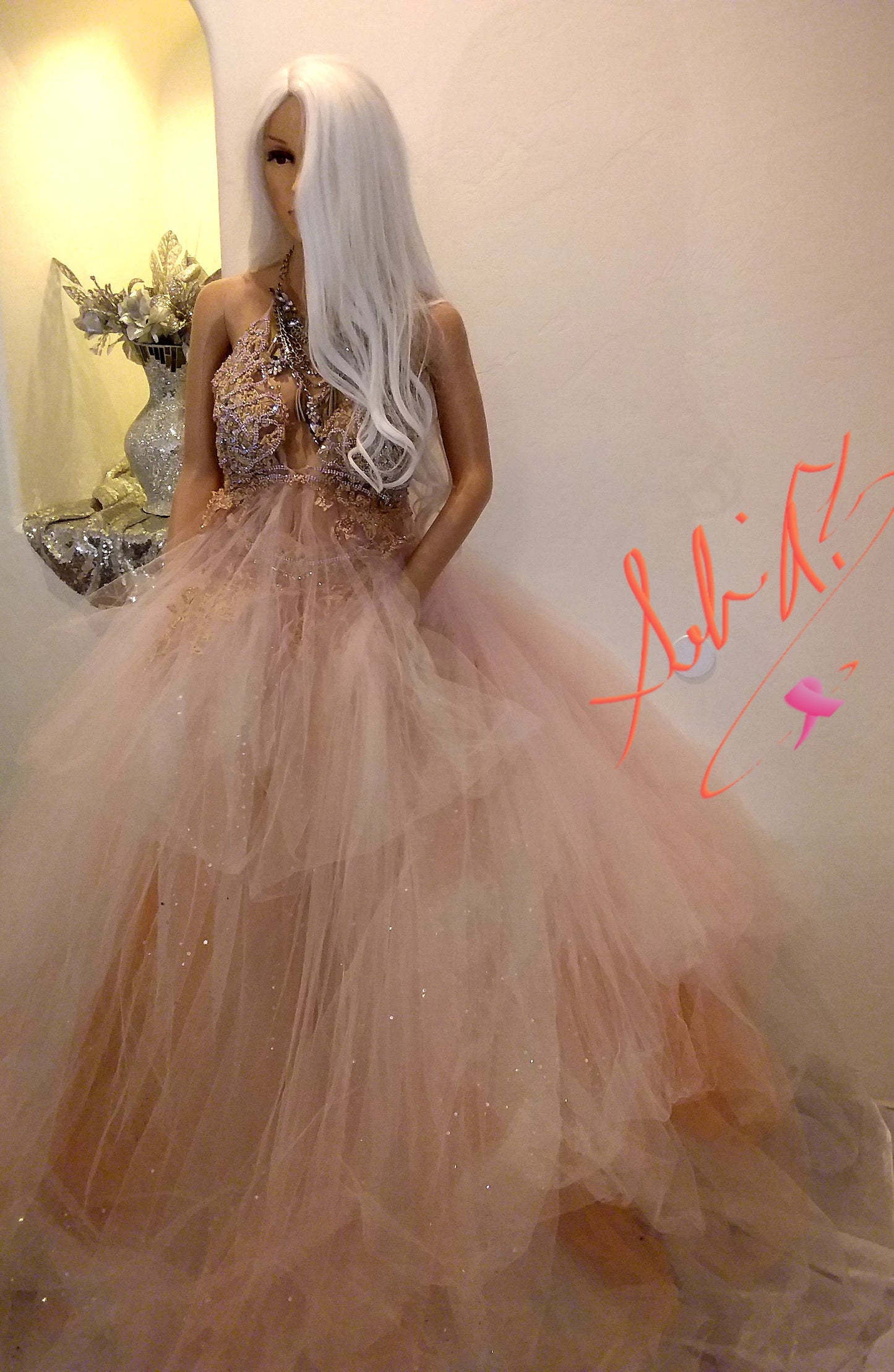"ANNABELLA"Boho Blush Lace & Tulle Wedding Ballgown Set