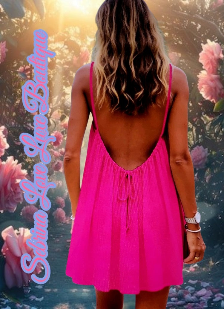 Flowy Deep Hot Pink Backless Dress