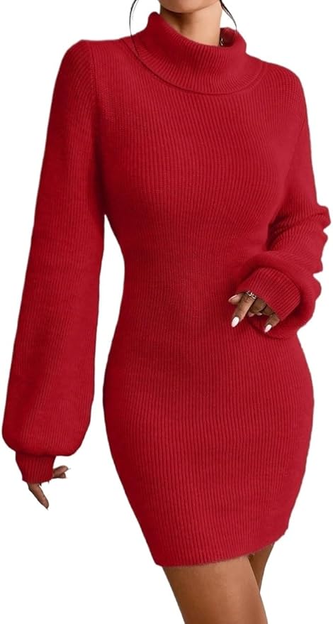 Beautiful Red Bodycon High Neck Sweater Dress