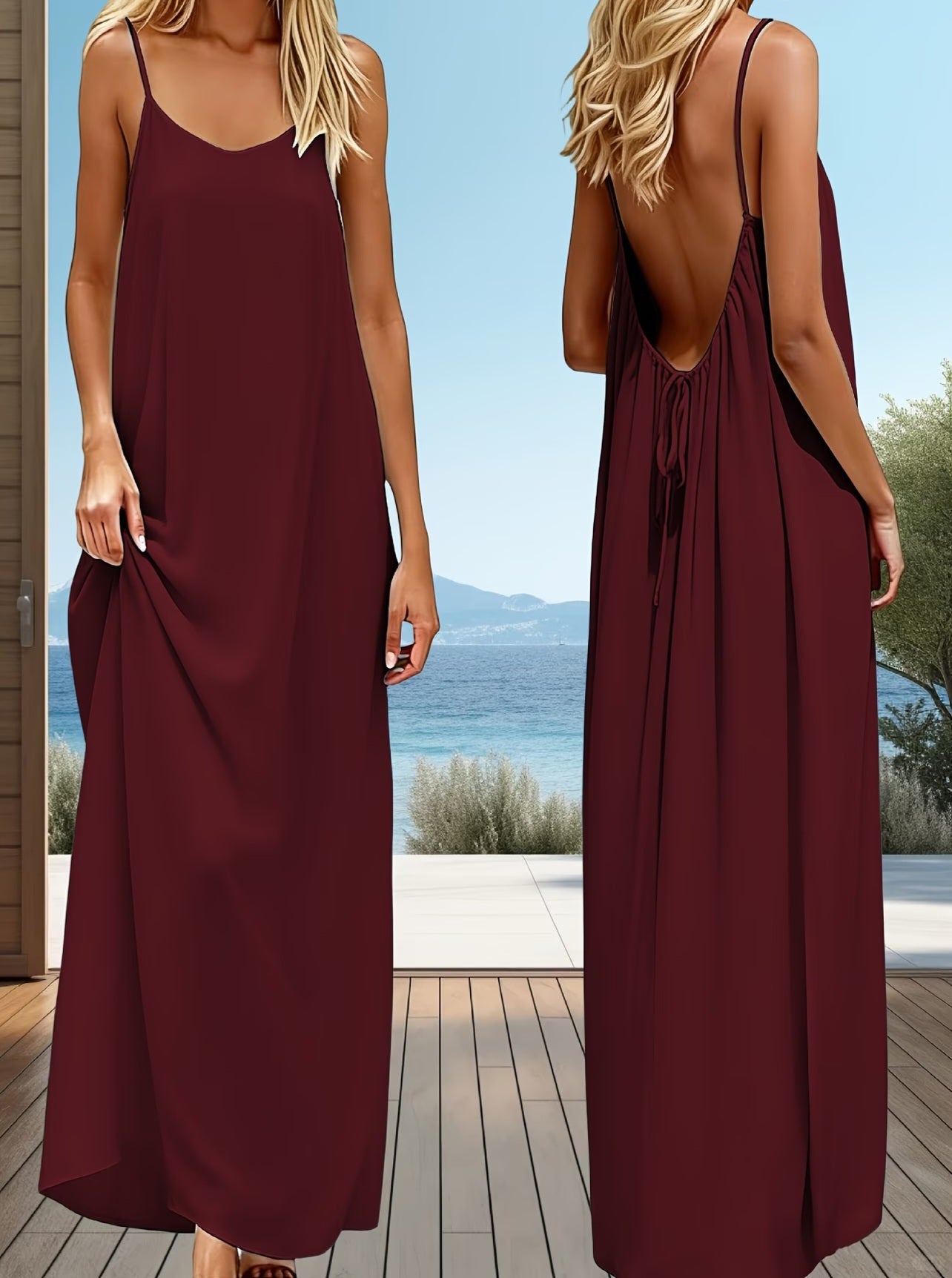 Romantic Merlot Backless Maxi Dress