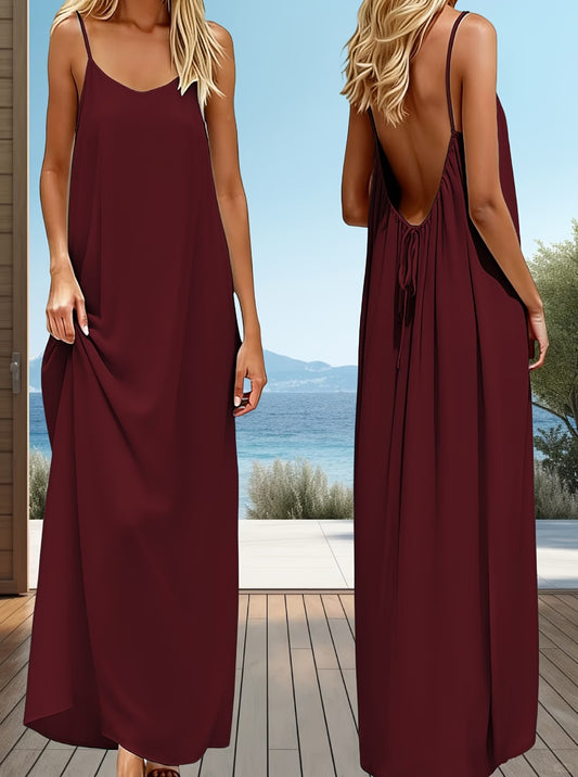 Romantic Merlot Backless Maxi Dress