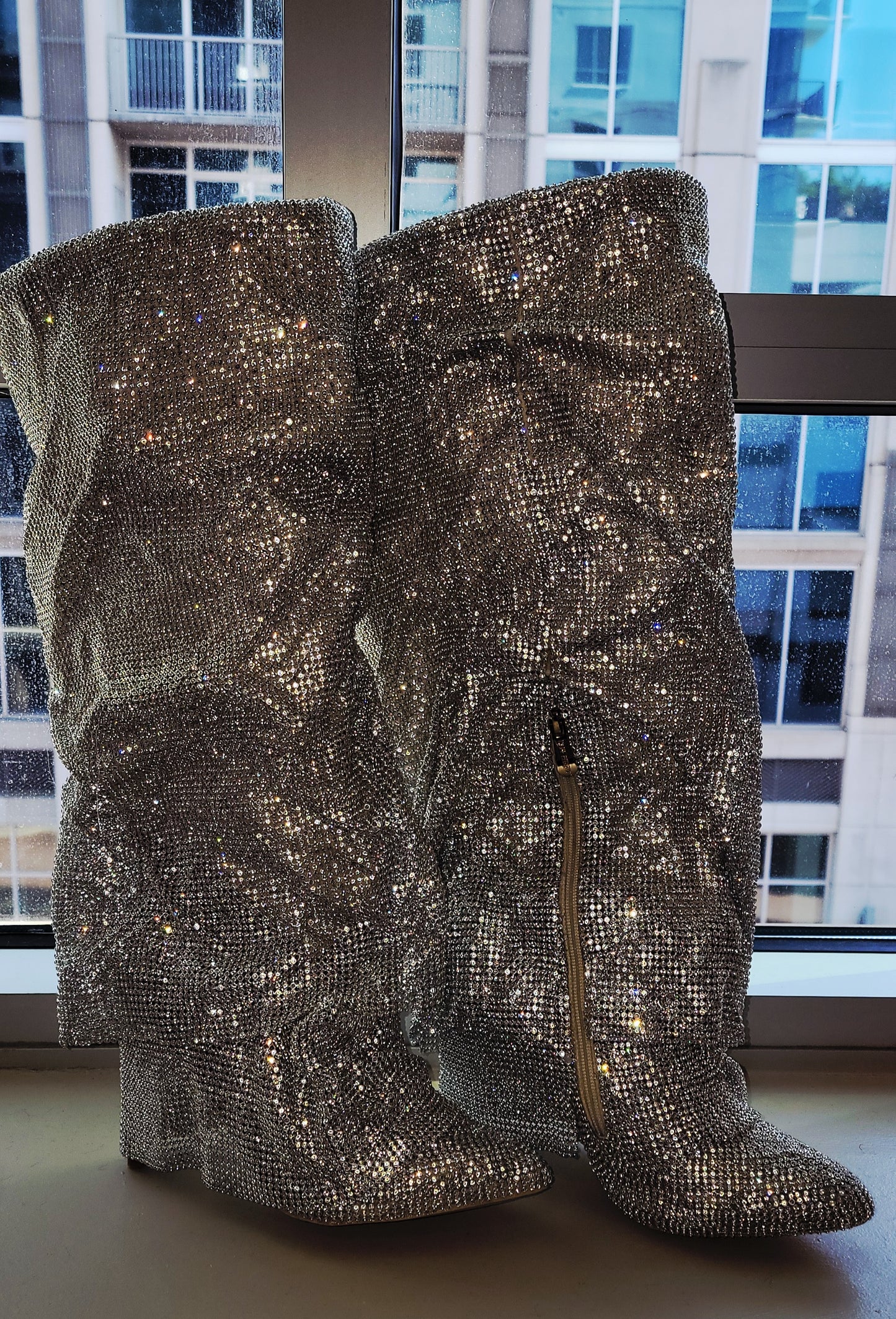 The "NEW YORK HEIRESS" Boho Festival Crystal Rhinestone Diamante knee Boots