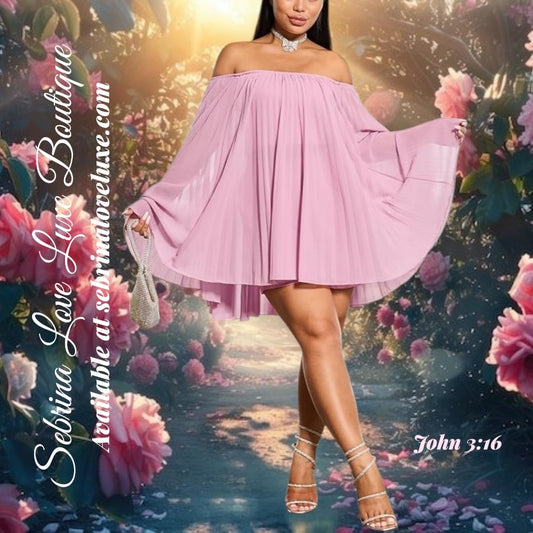 Sexy Pink Chiffon Pleated Trapeze 3pc Mini Dress Bandeau & Shorts Set