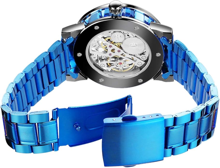 Elegant Cobalt Blue Men's Diamante Crystal Bling Watch