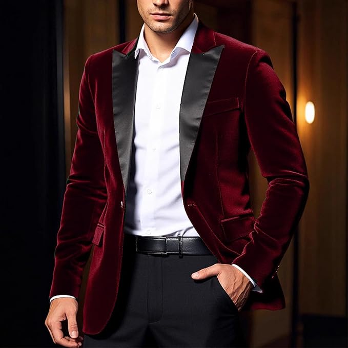 Elegant Merlot Red Velvet Dinner Formal Jacket