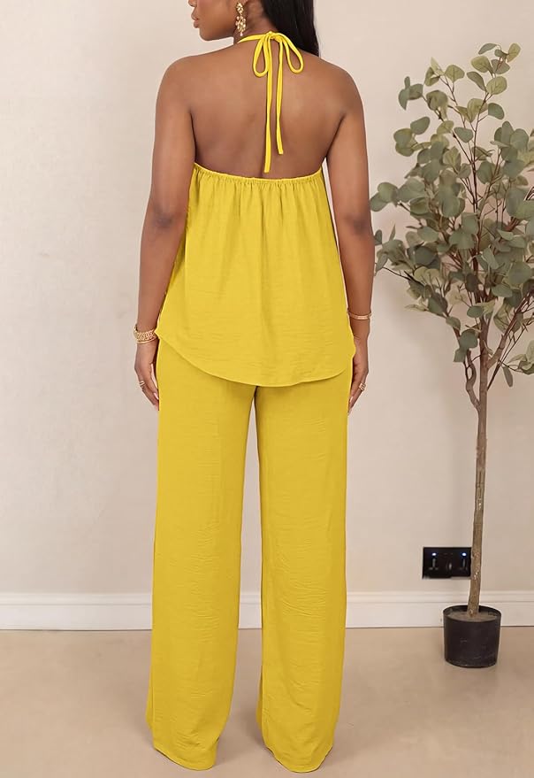 Chic Yellow Gold 2 Piece Top & Pants Set