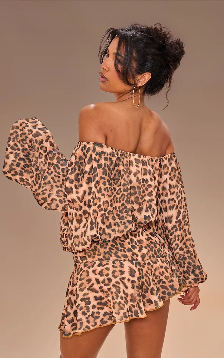 Sexy Leopard Print Off The Shoulder Romper