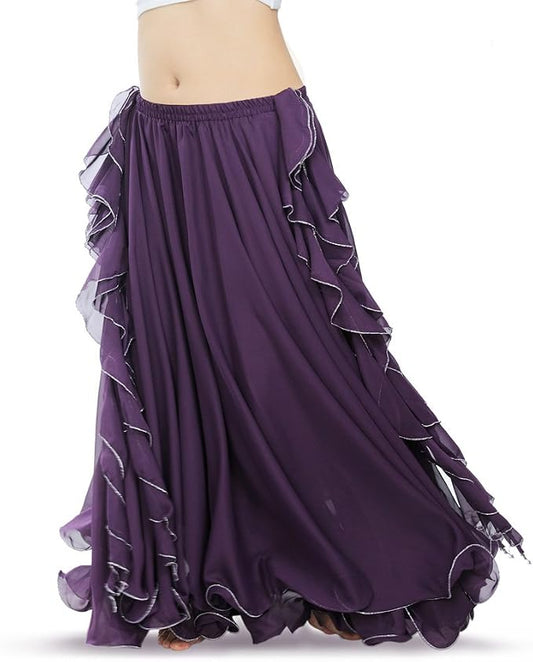 Romantic Purple Plum Chiffon Ruffled Gypsy Boho Maxi Skirt