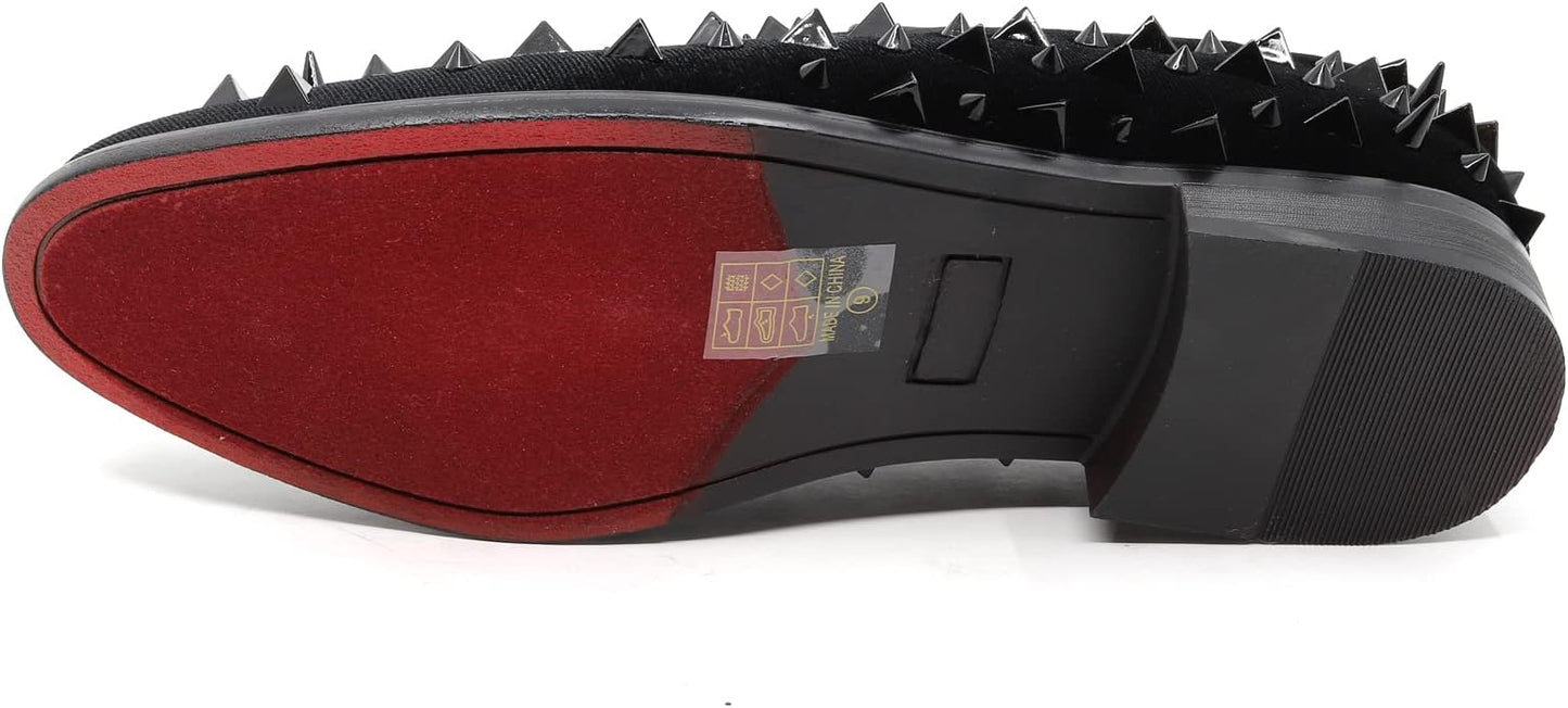 Edgy Gothic Men's Black & Gold Spiked Drivers Moccasins Opera Pump