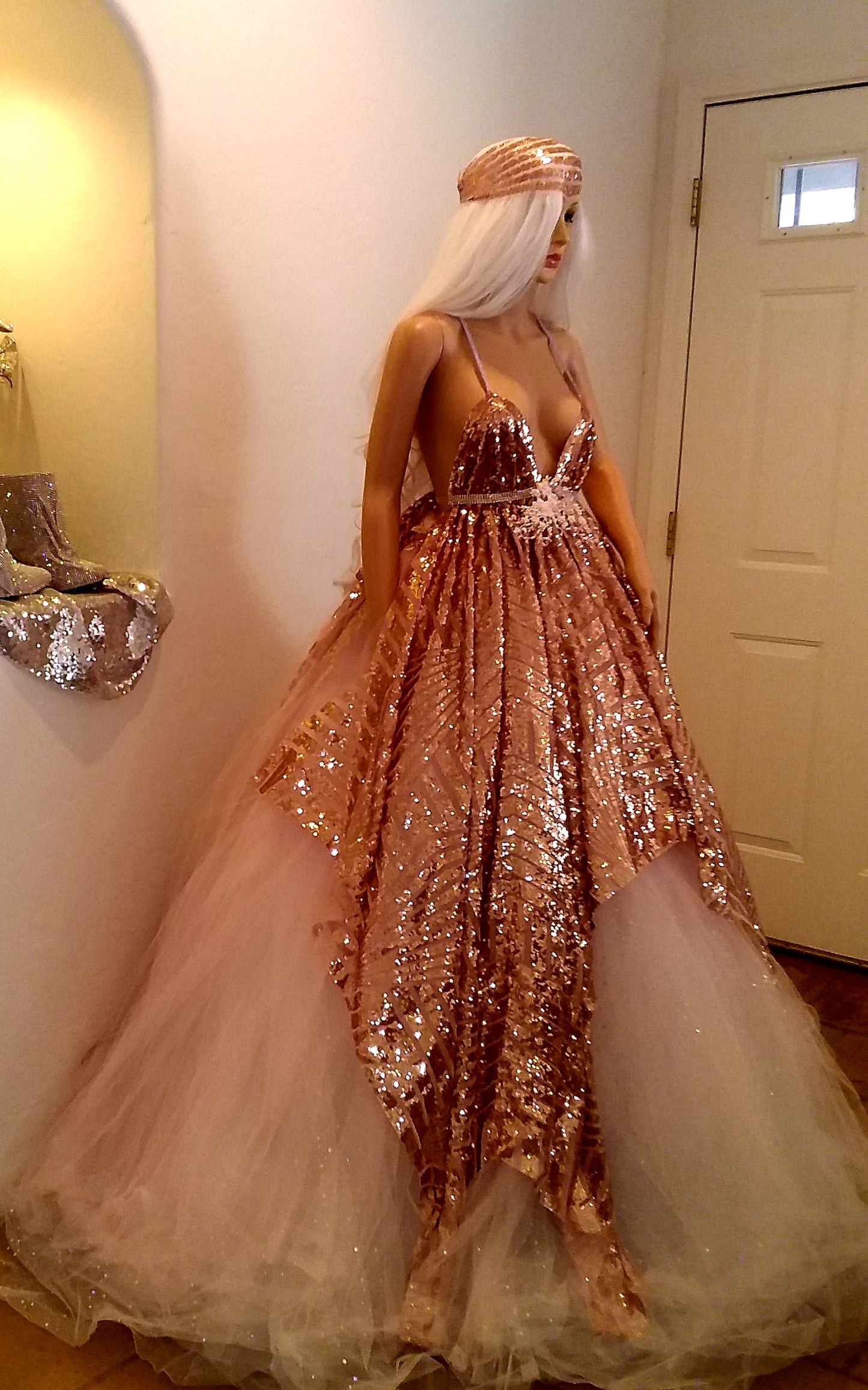 The "HELEN" Gatsby Inspired Art Deco Sequin Lace Crystal Tulle Wedding Ballgown Set