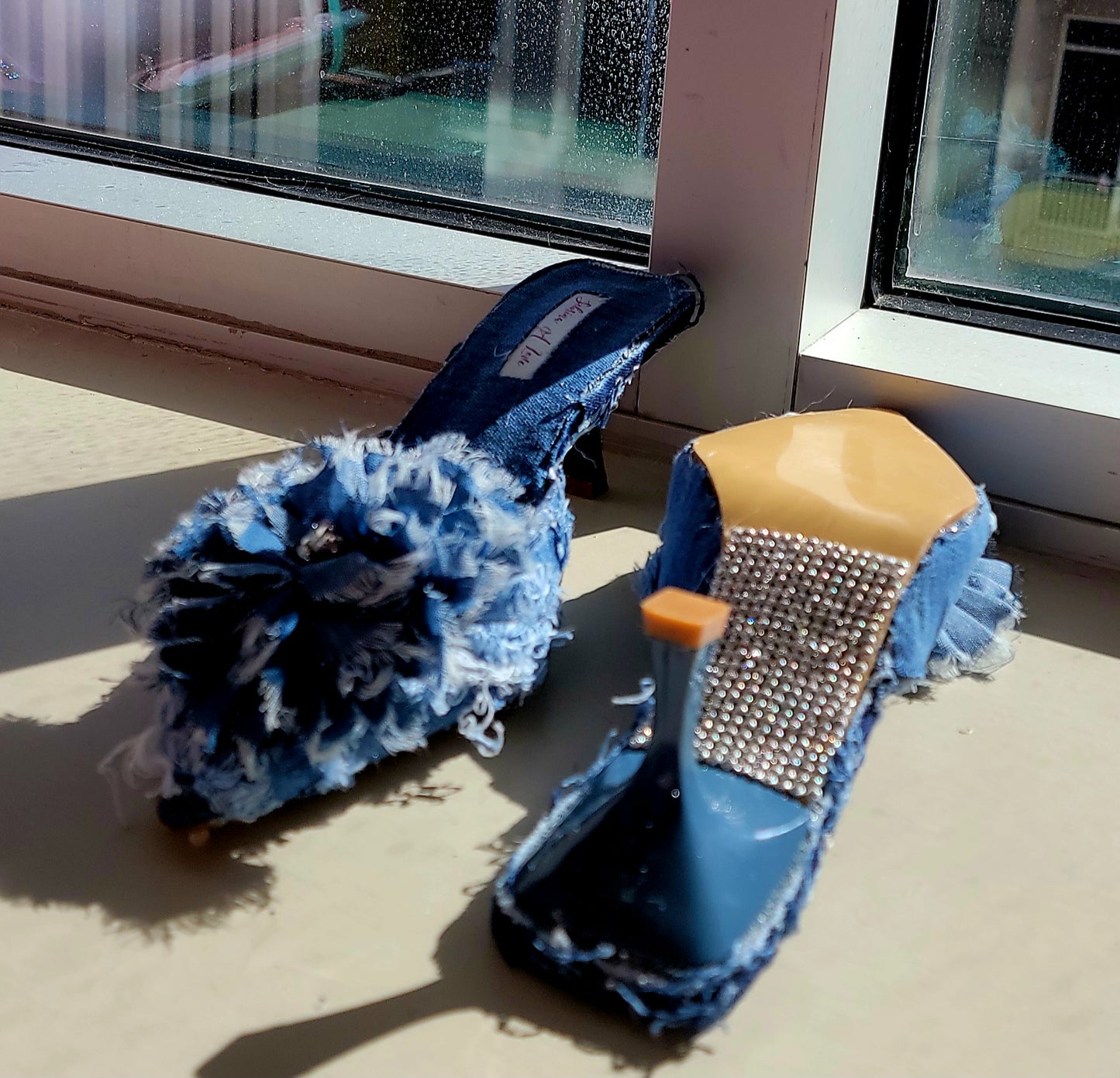 "KIMBERLY" Denim & Diamonds Crystal Mules