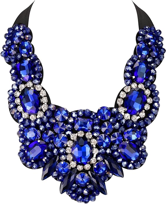 Gothic Romance Cobalt Blue Bejeweled Collar Necklace