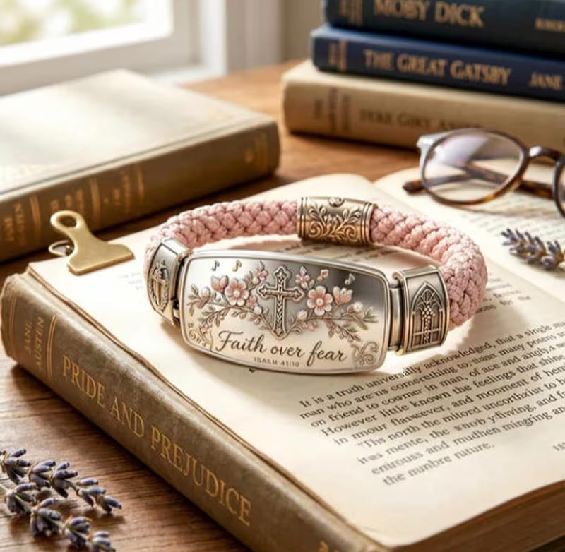 Beautiful Christian Scripture Pink & Silver braided Bracelet