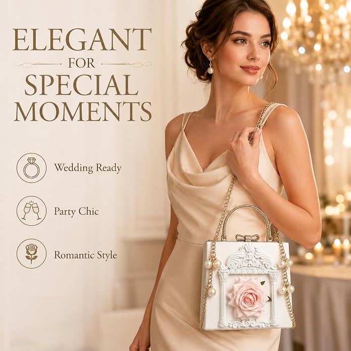 Elegant Ethereal Romance White & Gold Angel Handbag Clutch Purse