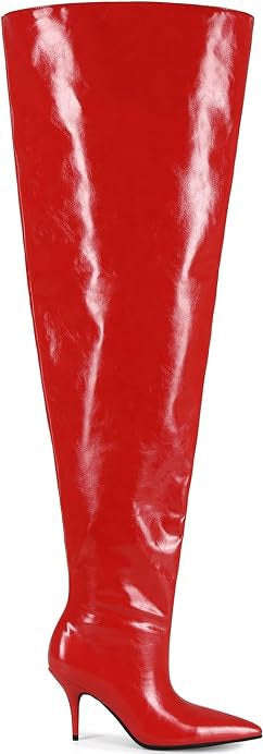 Sexy Red Faux Patent Leather Slouchy Thigh Boots