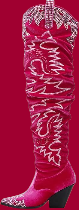 Rustic Chic Pink Velvet Western Festival Western Over The Knee Boots