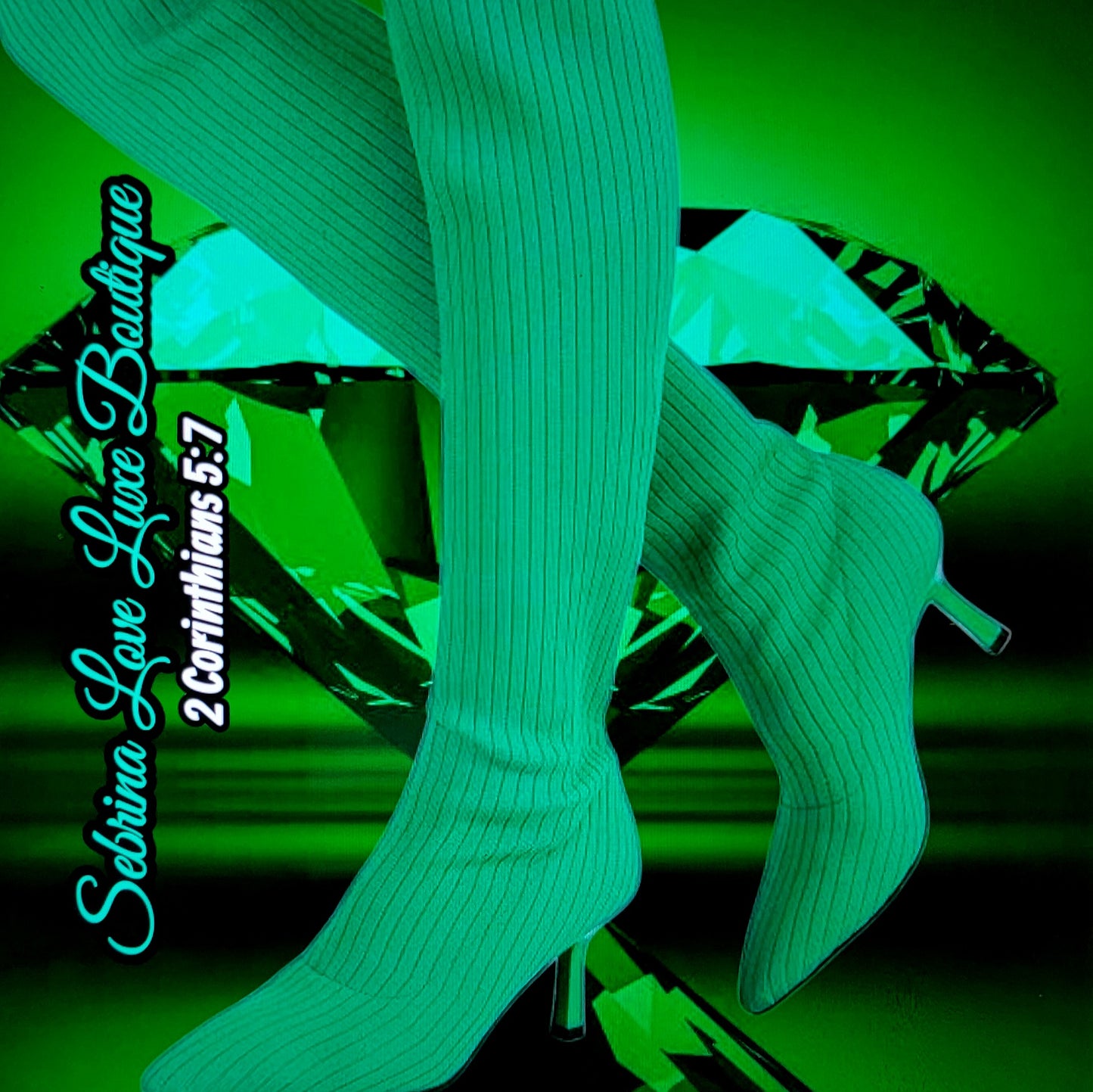 Chic Kelly Green Sweater Knit Thigh Boots