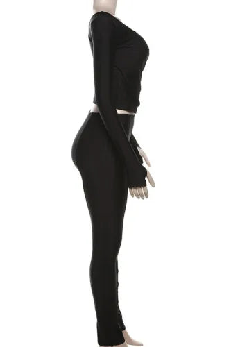 Sexy Black Off The Shoulder 2 Piece Top & Leggings Set