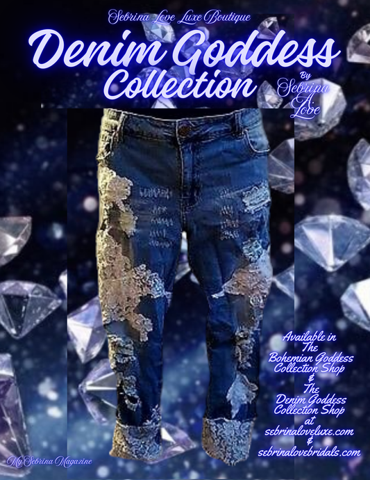 "HELENA" Custom Order Embroidered Lace Denim Jeans