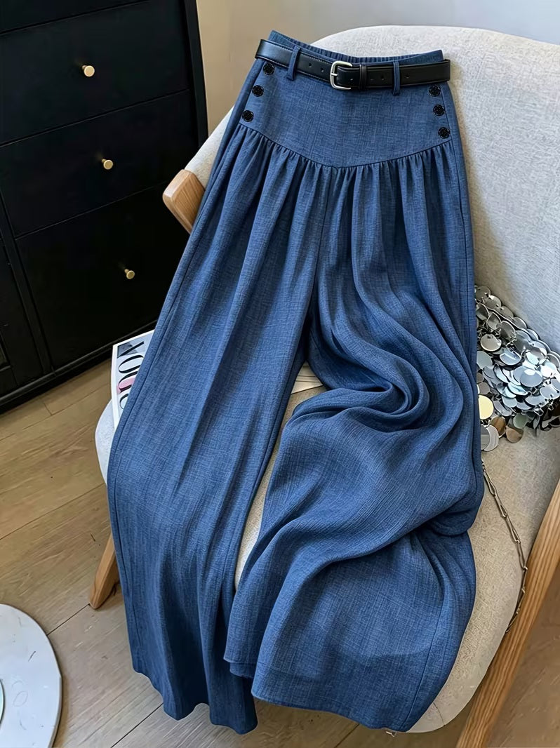 Chic Blue Boho Flowy Wide Leg Pants