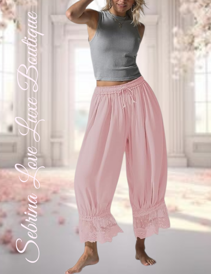 Romantic Victorian Inspired Pink Boho Wide Leg Pantaloon Bloomer Harem Pants