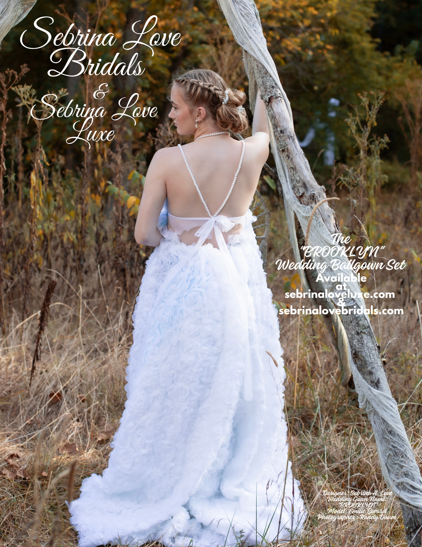 "BROOKLYN" White 3D Chiffon Rosette Blue Lace Wedding Ballgown Set