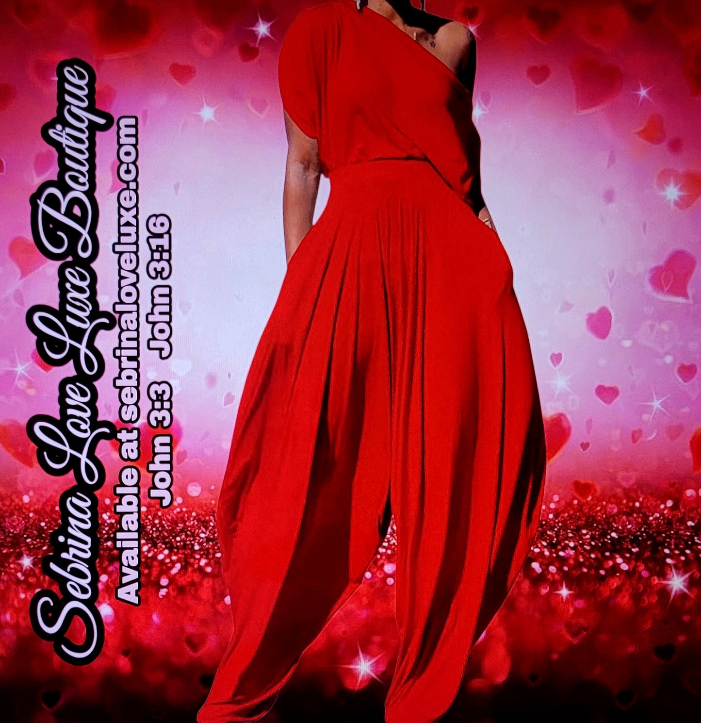 Exotic Red Off The Shoulder Top & Harem Pants Set