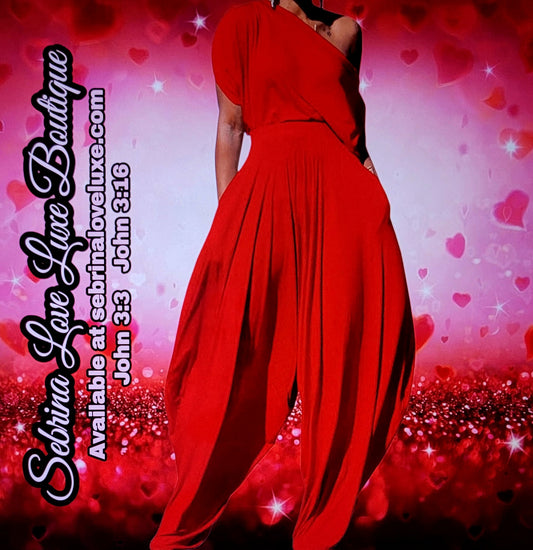 Exotic Red Off The Shoulder Top & Harem Pants Set