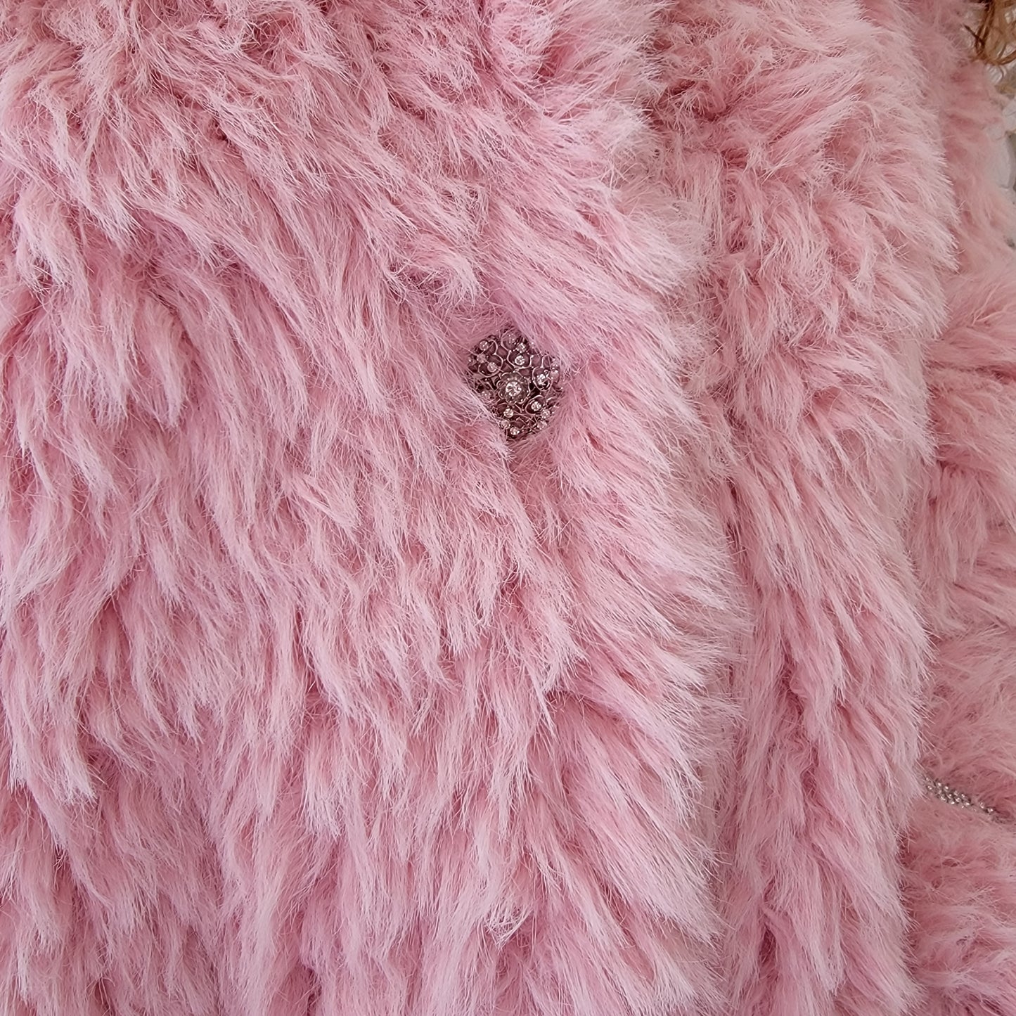 Baby Pink Faux Fur Rhinestone Crystal Embellished Coat