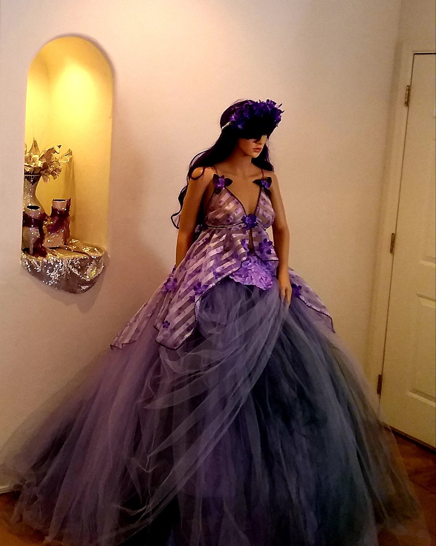 "LEILANI" Lavender & Hunter Green Organza & Tulle Wedding Ballgown Set