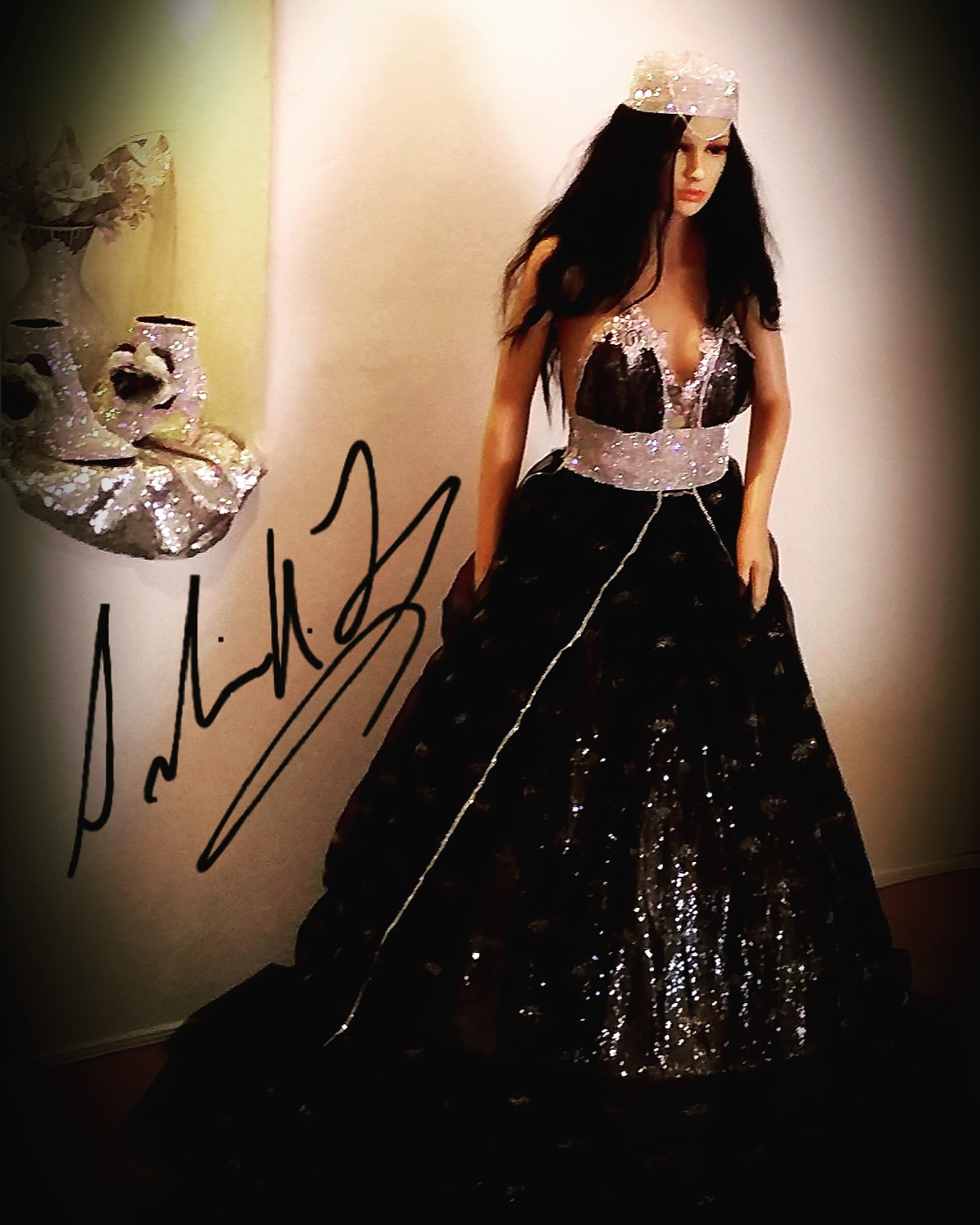 "TWILA" Custom Order Gothic Romance Black & Silver Crystal Stardust Organza Tulle Wedding Ballgown Set