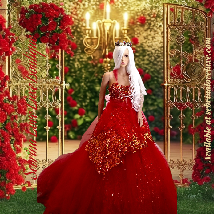The ❤️‍🔥SHYLOH❤️‍🔥 Red & Gold Embroidered Sequined Crystal Lace & Tulle Wedding Ballgown Set