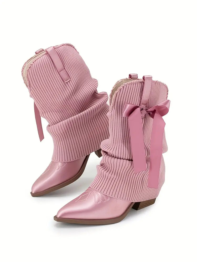 Ballet Inspired Pink Boho Festival Knit Foldover Western Boots
