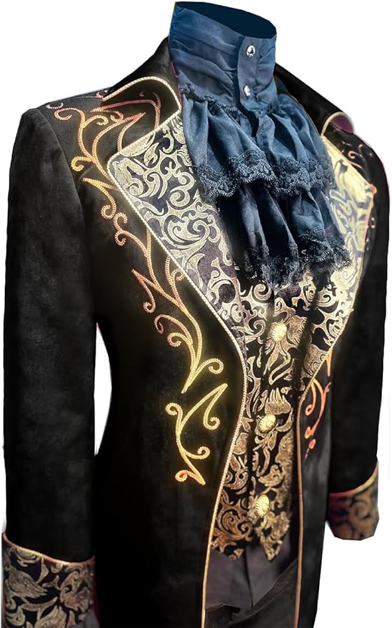 Men's Black & Gold Renaissance Victorian Inspired Medieval Gothic Steampunk Formal Tails Coat Costume