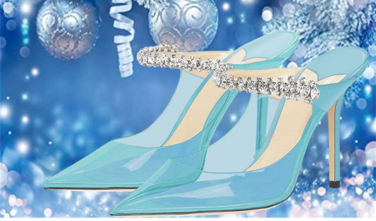 Sexy Baby Pale Ocean Blue Clear Transparent Jewel Embellished Mule Heels